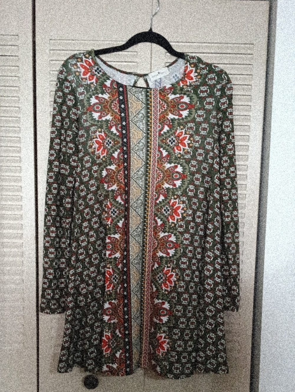 Derek Heart Olive Green Floral Border Print Tunic Dress